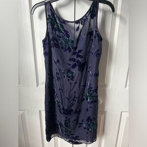NWT Liz Claiborne Vintage Dark Purple Sheer Floral Shift Dress - 4P